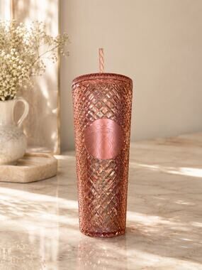 Starbucks 2021 Holiday Jeweled Rose Gold Studded Tumbler Cup